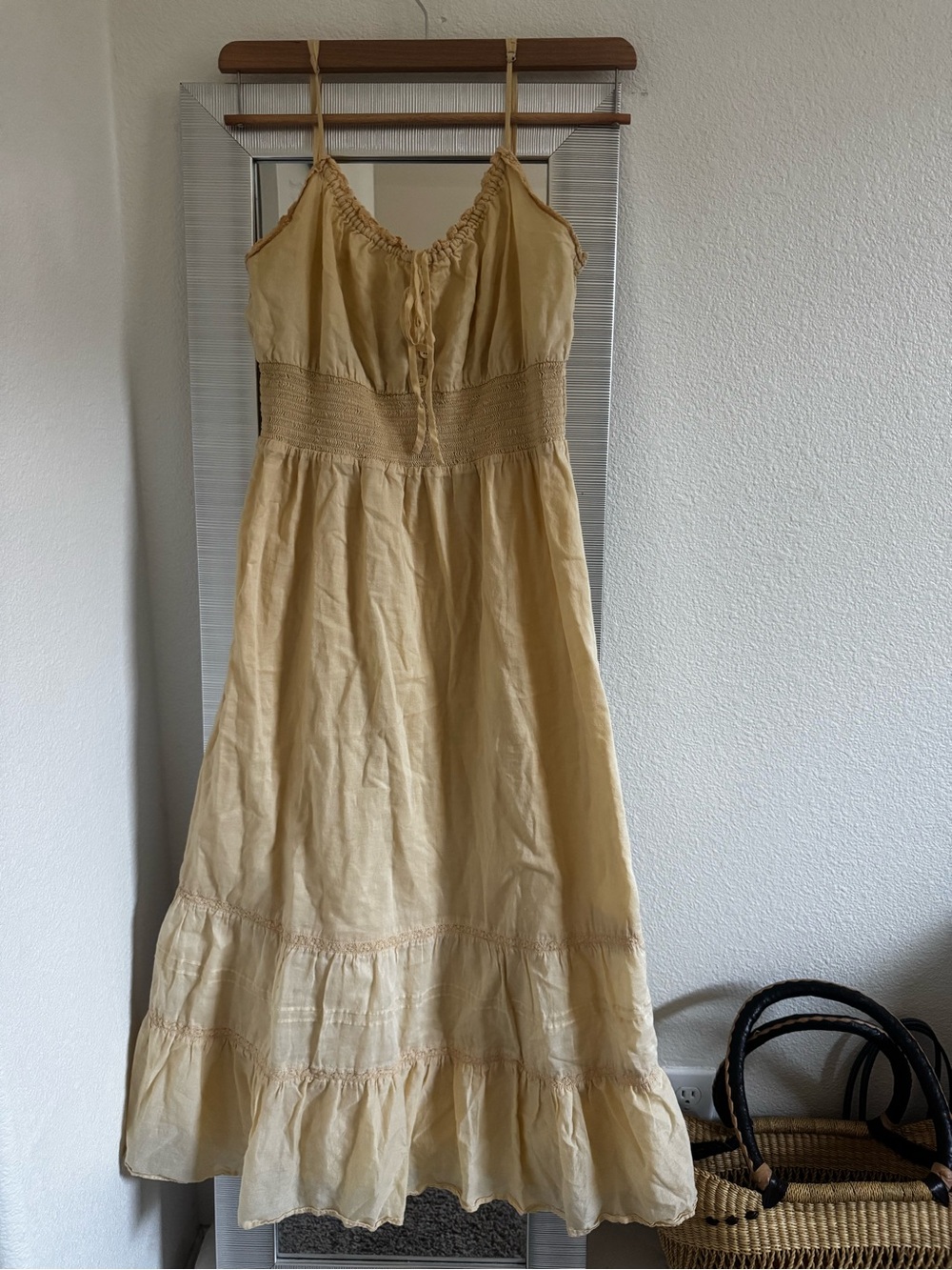 Reformation Cottage Tiered Dress in Light Yellow
